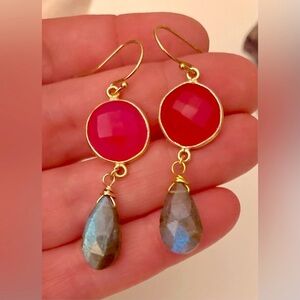 Hot Pink Chalcedony and Labradorite Earrings